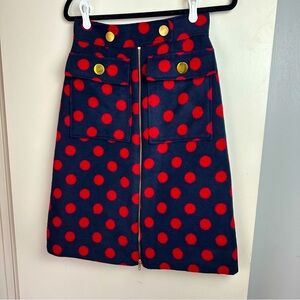 Carine Navy Blue Red Polka Dots Zipper Front & Gold Button Details Skirt Size XS